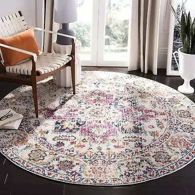 SAFAVIEH Madison Collection Round Rug - 3' Round Fuchsia & Ivory Transitional... • $39.36