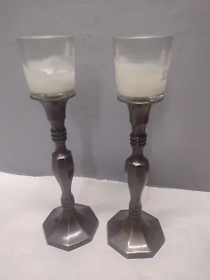 2 Vintage Antiqued Brass Candle Stick Holders India  • $14