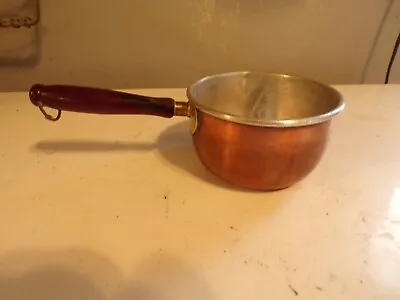 VINTAGE SMALL Beautiful Wood Handle Copper ALUMINUM Bottom Pot  • $0.99