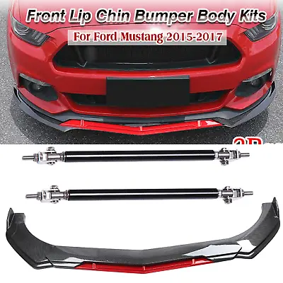 Front Bumper Chin Lip Spoiler Splitters Carbon Fiber Strut For Ford Mustang 2 • $99.99