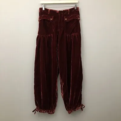 We The Free People Lotus Velvet Trousers Womens 27 UK 8 Rusty Red Harem Pants • £29.59