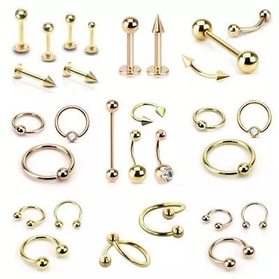 Gold Plated Labret Tragus Cartilage Lip Bar Horseshoe CBR Piercing Ear Ring Rose • £4.99