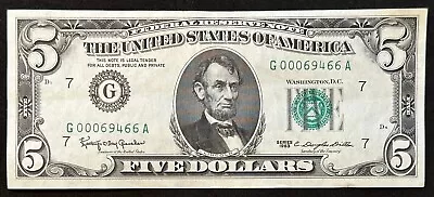 1963 $5 Five Dollar Federal Reserve Note Bill G00069466A Light Circulation • $18