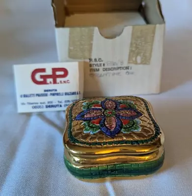 Vintage G.P. Deruta Byzantine Style Gold Mosaic Italy Square Trinket Box Signed • $39.99