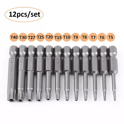 12pcs Security Tamper Proof Bits Torx Bit Set Impact Driver Drill Bits T5-T40 • $6.99