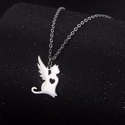 Wing Angel Cat Necklace With Heart Kitten Pet Memorial Memory Inspired Jewelry • $5.89