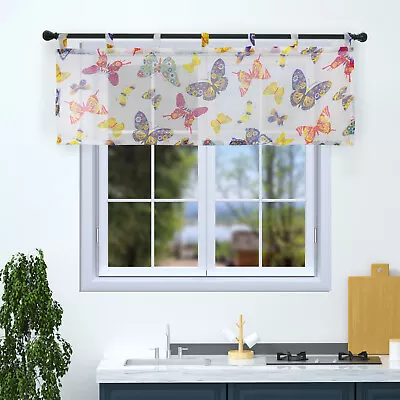 Butterfly Print Window Valance Short Kitchen Curtains Drapes Sheer Tier Curtains • $13.09