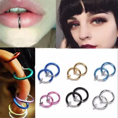 Fake Cheater Clip On Helix Septum Ear Stud Nose Ring Hoop Eyebrow-Lip Ear Cuff • £2.29