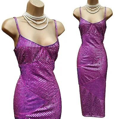 UK 14 KAREN MILLEN Purple Heavy Beaded Charleston Bodycon Dress Festive Party • £119.99