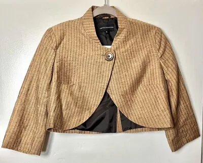 LIMITED COLLECTION At M&S Gold Brown Stripe Cropped Linen Jacket Size UK 10 • £14.99