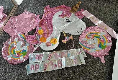 Unicorn Birthday Decorations Girls Children Banners Party Supplies & Balloons • £10