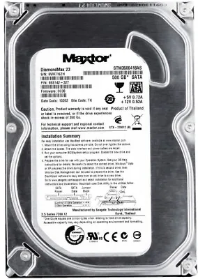 Hard Maxtor DIAMONDMAX 23 STM3500418AS 500GB 7200U/Min 16MB SATA 3.5   Inch • $55.39