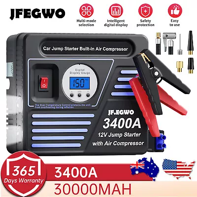 JFEGWO 3400Amp Car Jump Starter Power Bank Booster Battery 150PSI Air Compressor • $148.63