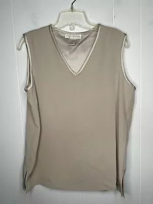 DONCASTER V-Neck Blouse Women's Size 10 Beige Satin Trim Sleeveless NWT • $18.99