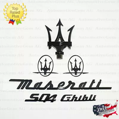 Maserati Emblem Ghibli SQ4 Grille Trident Side Logo Black Badge Set Sticker Kit • $189.04