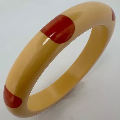 Rare Vintage Yellow & Marbled Red Bakelite Polka Dot Bangle Bracelet • $22