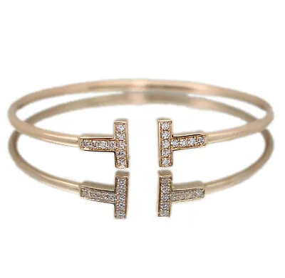 Tiffany & Co. T Wire Bracelet Diamond K 18 RG Bangle S Small Size 750 #00478 • $3154.12