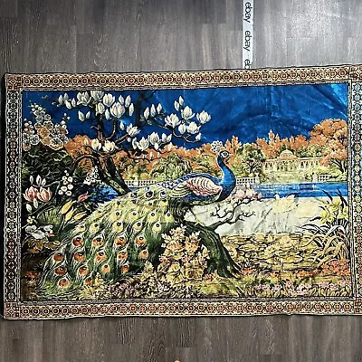 Peacock Mid-Century Velvet Wall Hanging Large Tapestry 48”x72  Vintage Rug • $58