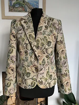 Stunning Vtg ZARA Smart Tapestry Floral Blazer Jacket Size L EUR 44 Embroidered • $56.82