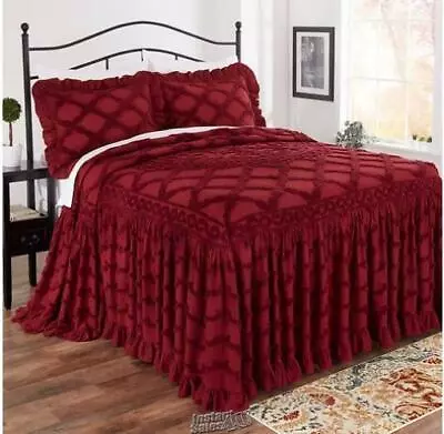 Marissa Chenille Bedspread Burgundy King 110X96 KING Bed Machine Wash Blanket • $139.99