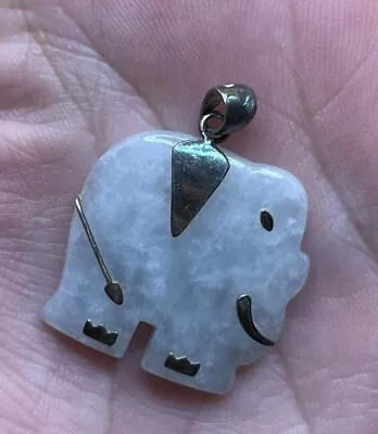 Vtg Green Jade Elephant Sterling Silver Pendant Charm • $89