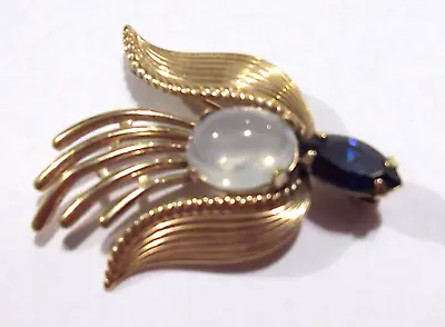 VTG Van Dell Yellow GF Gold Filled Blue & Moonstone Jelly Belly Bird Brooch Pin • $46.99