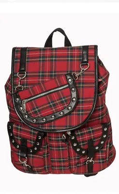 £12.99 • Buy By Banned Red Tartan Punk Emo Rockabilly Gothic Studded Yamy Bag Backpack
