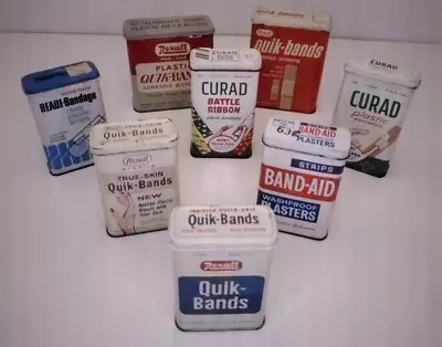 Vintage Bandage Tin Hinded Lids Lot Of 8 (All But 1 Are Empty) • $30