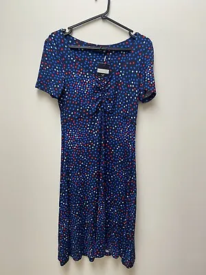 Crew Clothing Size 8 Polka Dot Midi Dress New With Tags Navy Blue • £20