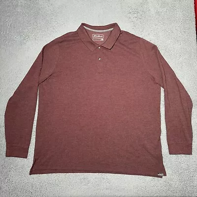 Eddie Bauer Polo Shirt Men 3XLT Burgundy Long Sleeve Pullover 2 Button Big Tall • $16.14