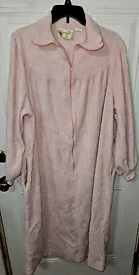 Vintage LEISURE LIFE Women's Chenille Robe-sz 1X?-pink-half Zip-pockets-USA Made • $17.43