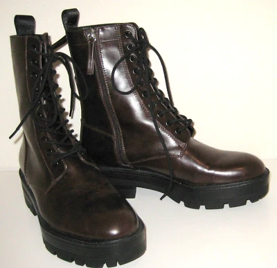 $35.99 • Buy Zara Womens Brown Lace Up Platform Ankle Boots Size US 8.5 EU 39 Combat Biker