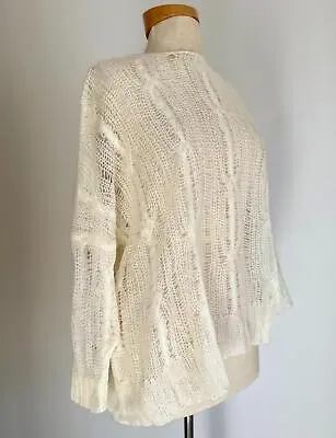 ZARA 2024 ALPACA BLEND OPEN KNIT ASYMMETRIC CREAM SWEATER Sz XS/S  NWT $69.90 • $54.99