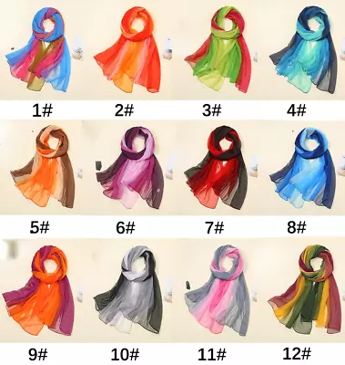 Women's Yarn Scarf Hijab Gradient Colors Head Wraps Shawls Muslim Headscarves • $9.49