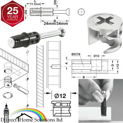 HAFELE MINIFIX C100 Ø12mm CAM LOCK BOLTS & FIXING DOWELS FURNITURE FIT FLAT PACK • £4.08