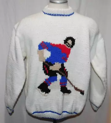 VTG 80's Home Made Hand Knit Sweater LOPI HOCKEY Sports Men's Sz Medium Chunky • $44.99