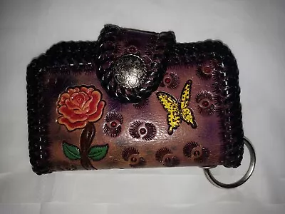 Vintage Tooled Leather Coin Purse Wallet • $24.95
