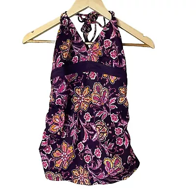 Motherhood Maternity Womens Size S Purple Floral Tankini Swim Top Ruched Sides • $5.99