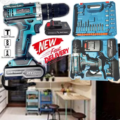 21V Cordless Hammer Drill Set Electric Impact Driver Screwdriver + 2 Battery UK • £27.89