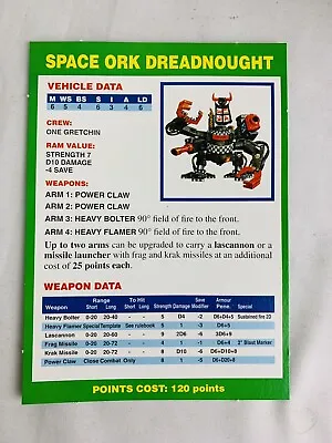 Warhammer 40K 2nd Edition 1993 Space Orc Dreadnought Damage Table • £6.99