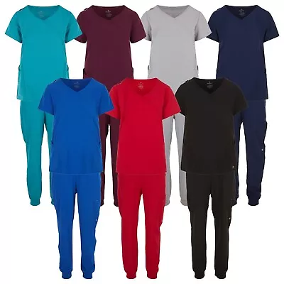 Unisex STRETCH Jogger Scrub Set Solid V-Neck Top Men Women Jogger Nurse Uniform • $23.96