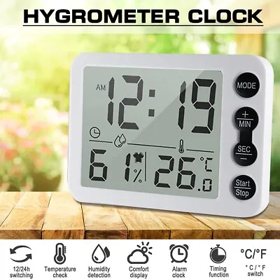 $11.19 • Buy Digital LCD Thermometer Hygrometer Humidity Meter Room Indoor Temperature Clock