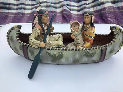 Vintage Native American Indian In Canoe Resin Sculpture Figurine 37 Cm • £21.97