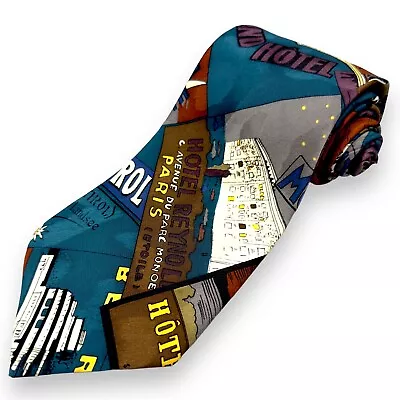 X'Andrini Mens Silk Dress Tie Made In Italy Scenic Travel Pattern 60 3.75 • $25