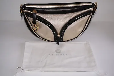 Versace Vintage Gold And Black Leather Gothic Luxury Handbag Purse Woman Bag • $350