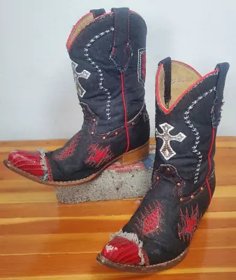 Mexican Cowboy Boots Vintage Joe Boots Kids 13  Mexican Size 20. Cross & Star • $13.98
