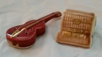 Vintage Arcadia Ceramics Miniature Salt & Pepper Set Guitar & Accordion • $41.44