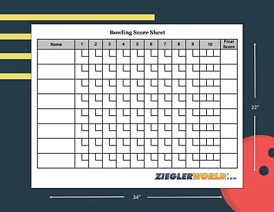 Large Bowling - Shuffleboard Bowling Erasable Scorecard Score Chart With Bonus! • $29.99