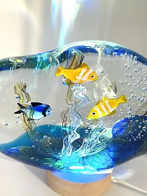 Large Murano Italian Art Glass Aquarium Fish Signed : S.  Toso With Base Light • $368