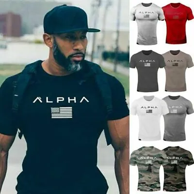 £15.50 • Buy Alpha Men's Gym T-Shirt Bodybuilding Fitness Training Workout Muscle Top Tee Hot